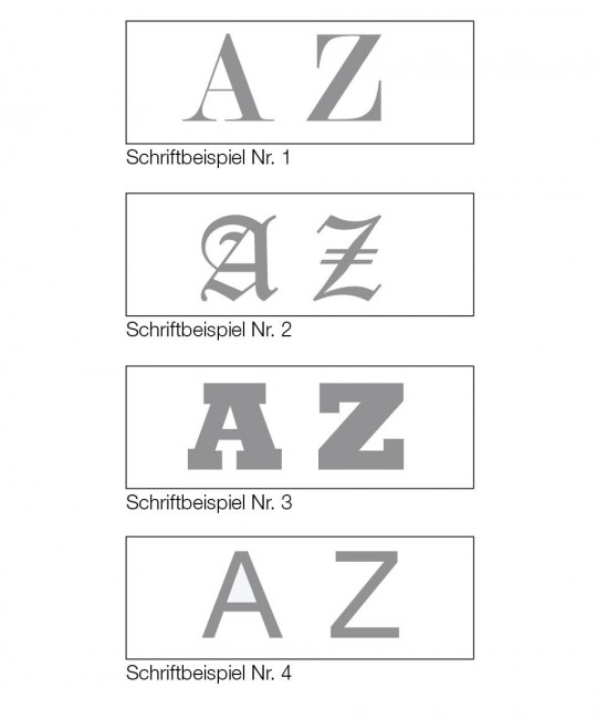 Schriftbeispiel für Sandstrahl- und Folienarbeiten